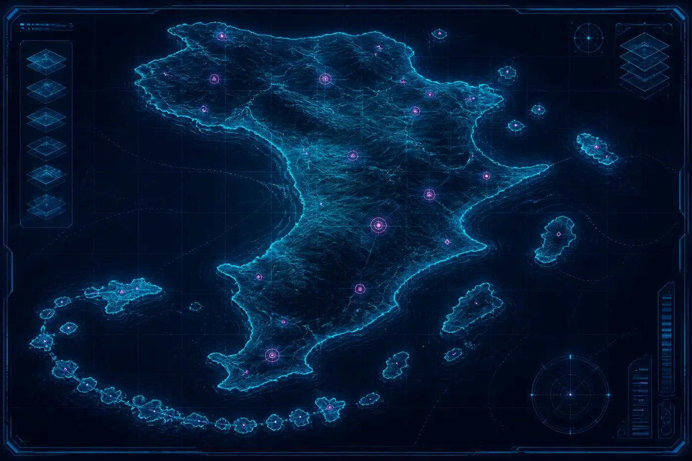Original stylised tactical map of the fictional state of Leonida